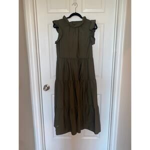 Chepe Italy Ansaldo Cotton Tiered Maxi Dress sleeveless Ruffle Military Green XS